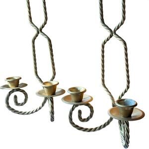 Vintage Home Interiors Gold Tone Twisted Metal Rope Wall Sconce Set MCM 2-Arm